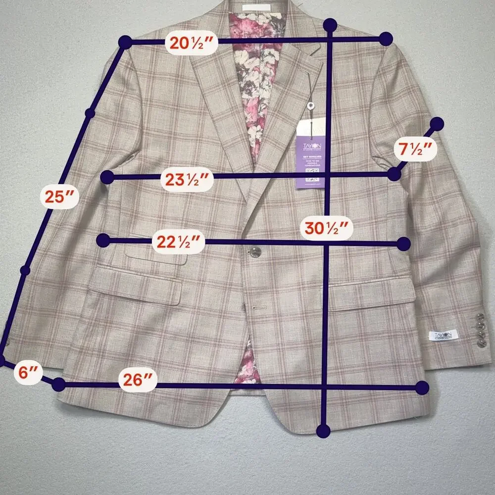 Tayion Collection Mens Regular-Fit Suit Jacket windowpane Tan/pink 44S $360